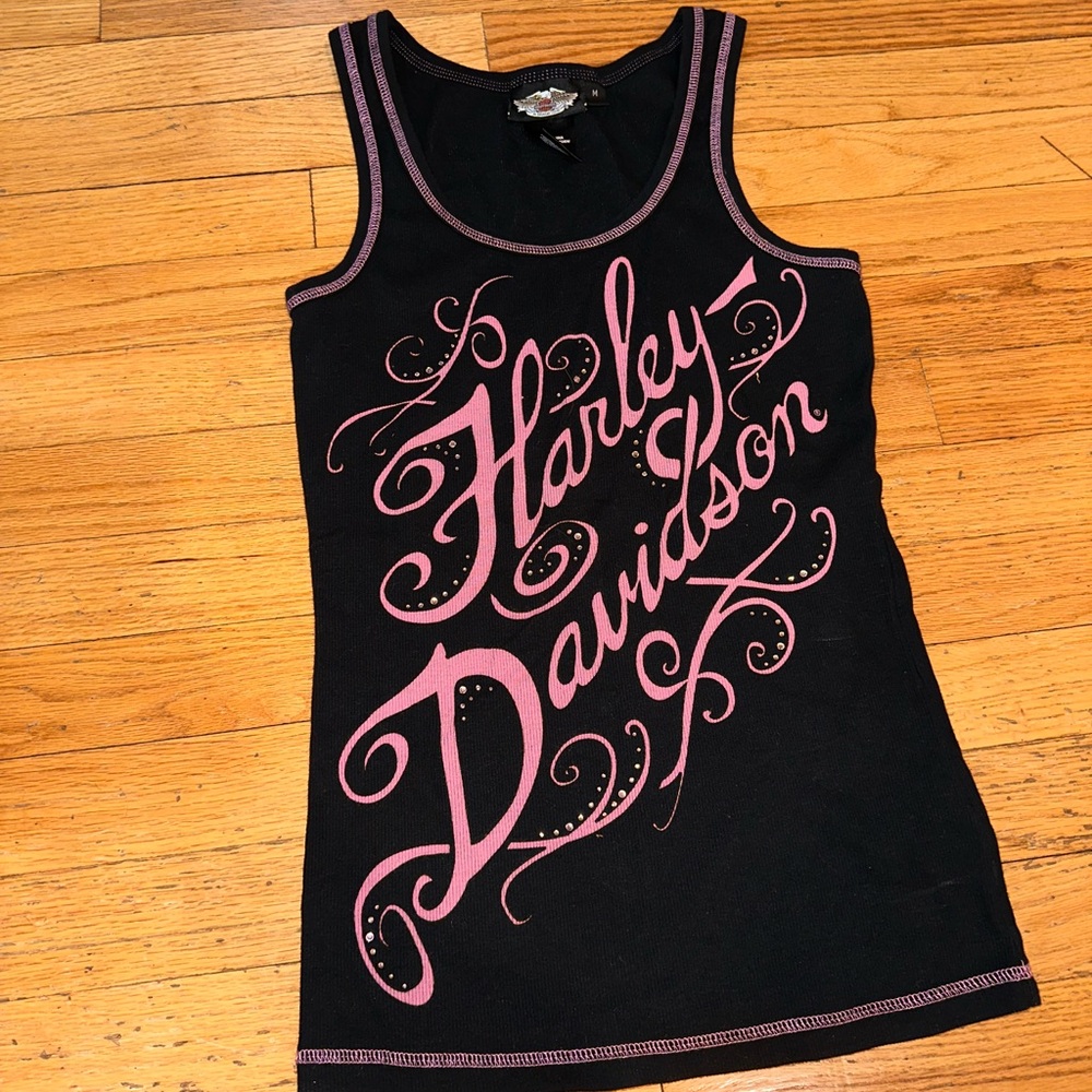 Harley Davidson Black and Pink Tank Top